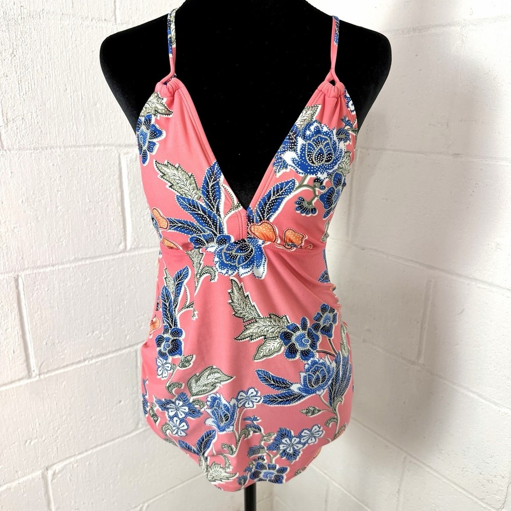 Beach Bump Maternity Tankini Top Pink Blue Tropical Floral Swim Beach Resort S